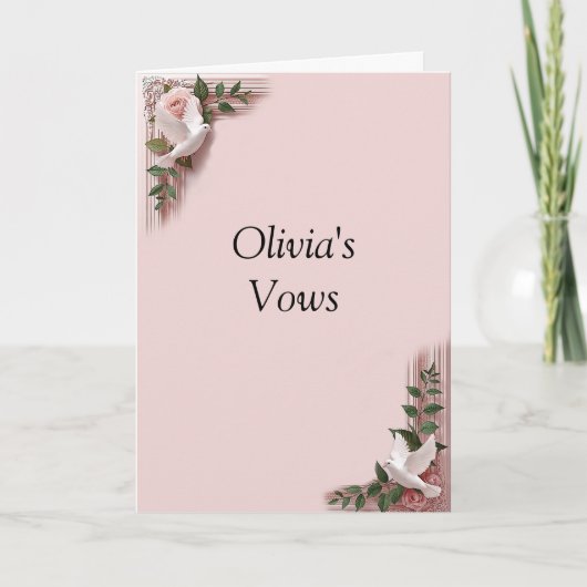 Wedding Vows Folded Card Pink Roses & Doves カード (正面)