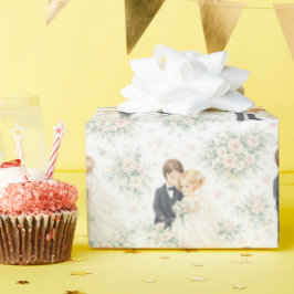 Wedding Watercolor Blonde Bride Groom Florals ラッピングペーパー