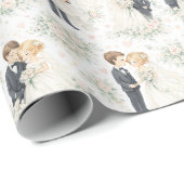 Wedding Watercolor Blonde Bride Groom Florals ラッピングペーパー (ロールコーナー)