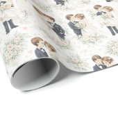 Wedding Watercolor Romantic Bride Groom Florals ラッピングペーパー (ロールコーナー)