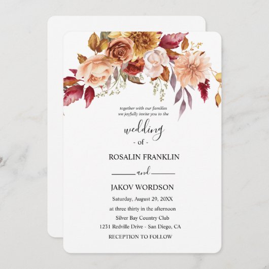 wedding watercolor rustic floral  招待状 (正面/裏面)