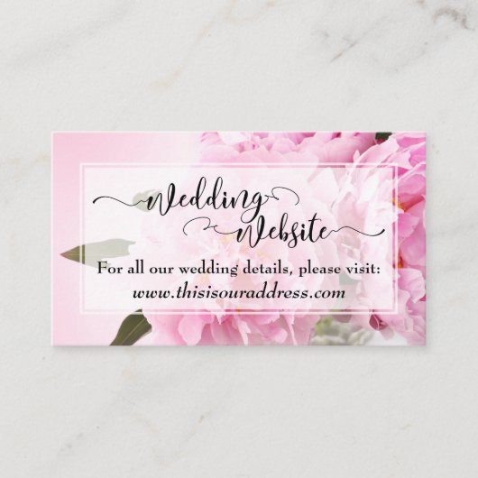 Wedding Website | ピンクの芍薬のスクリプト エンクロージャーカード (正面)