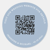 Wedding website QR details information rsvp blue ラウンドシール (正面)