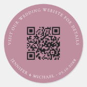 Wedding website QR details information rsvp mauve ラウンドシール (正面)