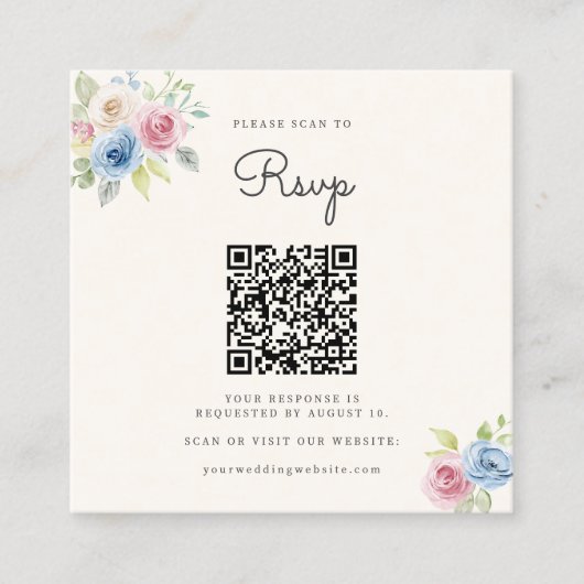  Wedding Website RSVP QR Code Photo pastel florals エンクロージャーカード (正面)