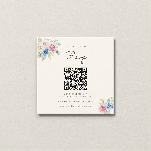  Wedding Website RSVP QR Code Photo pastel florals エンクロージャーカード