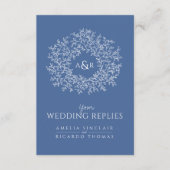 Wedding website Scan QR code monogram blue white エンクロージャーカード (正面)