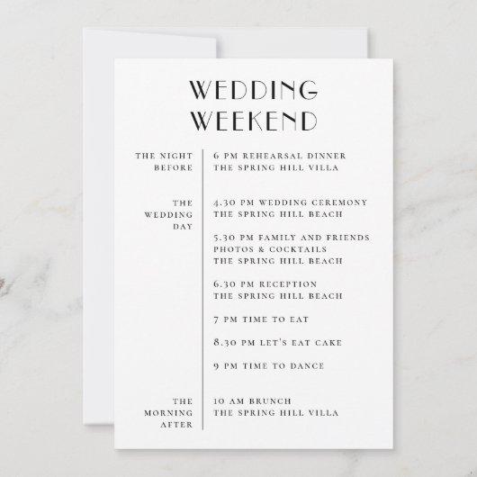 Wedding Weekend Itinerary & Welcome | Schedule 招待状 (裏面)