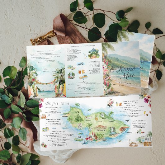 Wedding Weekend | Maui, Hawaii Tri-Fold Invitation 三つ折り招待状