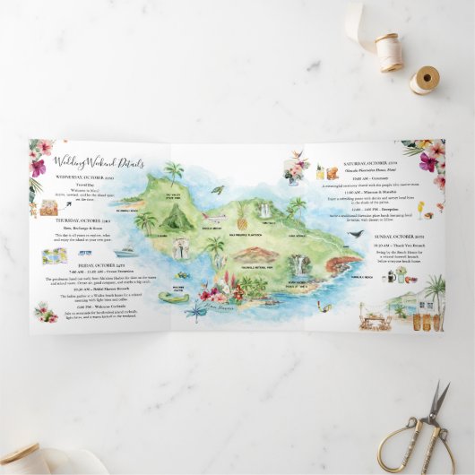 Wedding Weekend | Maui, Hawaii Tri-Fold Invitation 三つ折り招待状 (内部)