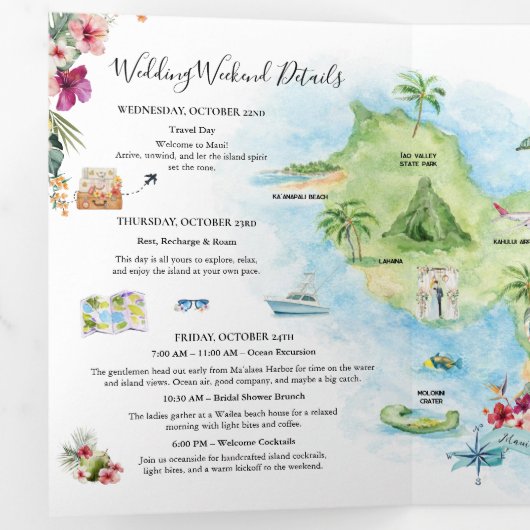 Wedding Weekend | Maui, Hawaii Tri-Fold Invitation 三つ折り招待状 (内部最初)