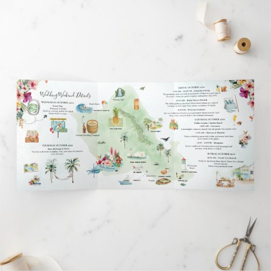 Wedding Weekend | Oahu, Hawaii Tri-Fold Invitation 三つ折り招待状 (内部)