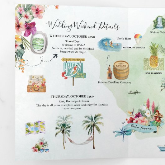 Wedding Weekend | Oahu, Hawaii Tri-Fold Invitation 三つ折り招待状 (内部最初)