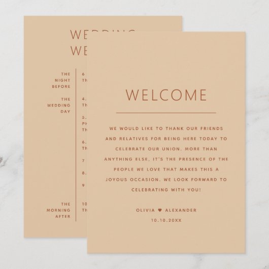 Wedding Weekend Schedule | Timeline Peach Sand 招待状 (正面/裏面)