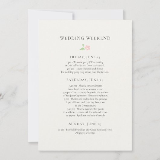 Wedding Welcome Bag | Weekend Itinerary Timeline I 招待状 (裏面)