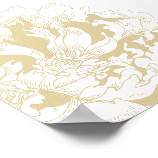 Wedding Welcome Gold Elegant Peony Floral ポスター (角)