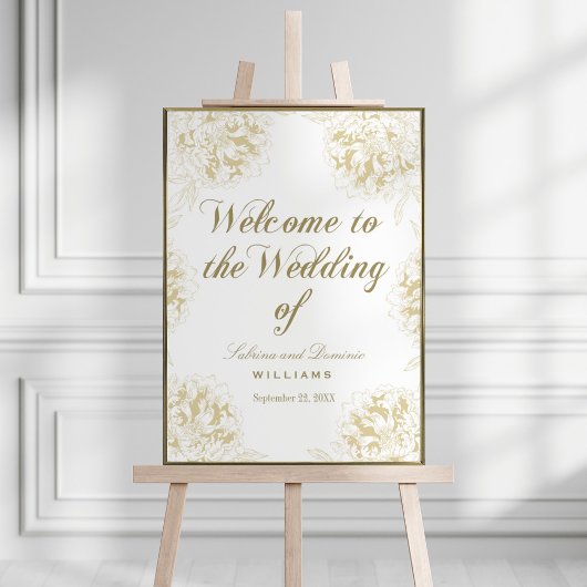 Wedding Welcome Gold Elegant Peony Floral ポスター