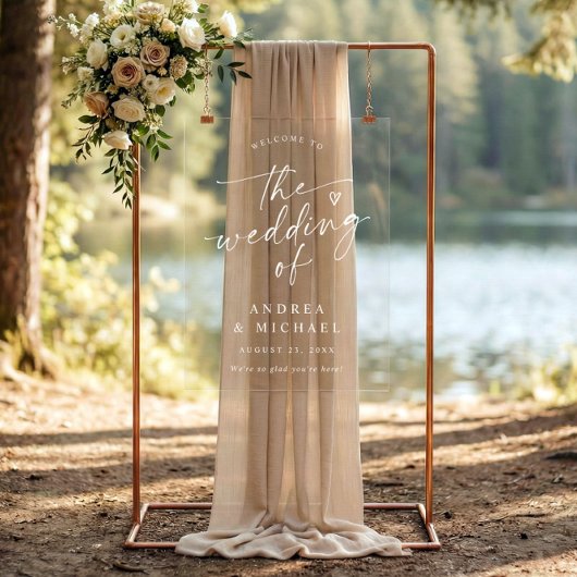 Wedding Welcome Modern Handwriting Heart アクリルサイン