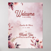 Wedding Welcome Poster – Blush Floral Pink Sign ポスター (正面)