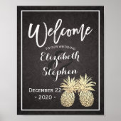 Wedding Welcome Poster in Black Gold with Pineappl ポスター (正面)