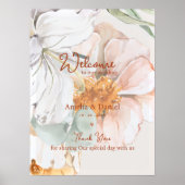 Wedding Welcome Sign | Blush Peach Floral ポスター (正面)