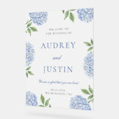 Wedding Welcome Sign, Classic Blue Hydrangea アクリルサイン (傾斜)