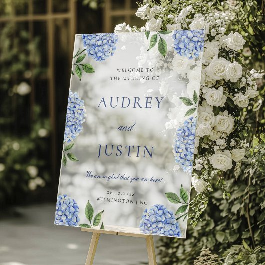 Wedding Welcome Sign, Classic Blue Hydrangea アクリルサイン