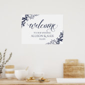 Wedding Welcome Sign | Navy & Dusty Blue Vines ポスター (キッチン)