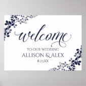 Wedding Welcome Sign | Navy & Dusty Blue Vines ポスター (正面)