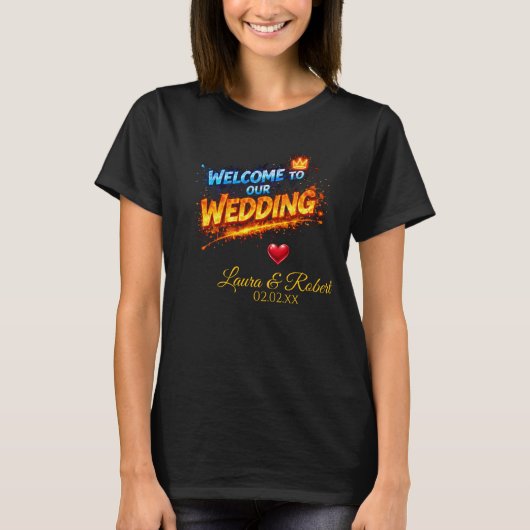Wedding Welcome Sign – Personalized Names & Date Tシャツ (正面)
