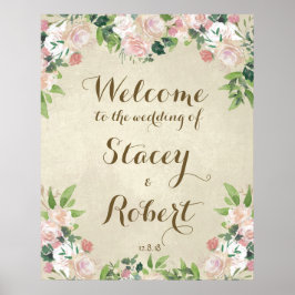 Wedding welcome sign vintage elegant floral ポスター