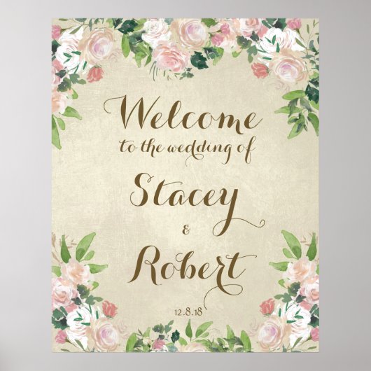 Wedding welcome sign vintage elegant floral ポスター (正面)