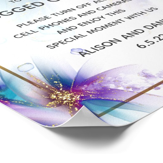 Wedding Welcome Teal Purple Abstract Flowers Poste ポスター (角)