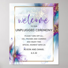 Wedding Welcome Teal Purple Abstract Flowers Poste ポスター
