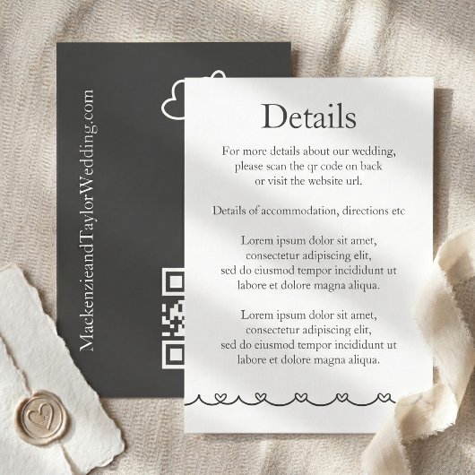Wedding Whimsical Doodles Grey and White エンクロージャーカード