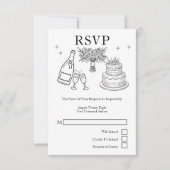 Wedding Whimsical Doodles Grey and White 出欠カード (正面)