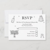 Wedding Whimsical Doodles Grey and White 出欠カード (正面)