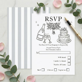 Wedding Whimsical Doodles Grey and White 出欠カード