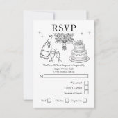 Wedding Whimsical Doodles Grey and White 出欠カード (正面)