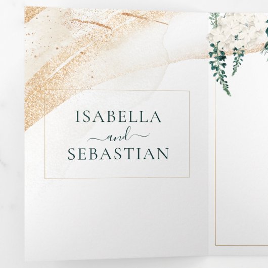 Wedding White All in one set Emerald Green Roses 三つ折り招待状 (内部最初)