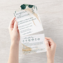 Wedding White All in save the date Emerald Green オールインワン招待状