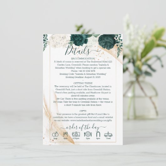 Wedding White Finer Details Emerald Green Rose 招待状 (スタンド正面)