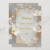 Wedding White Gold Modern Sophisticated Classy 招待状 (正面/裏面)
