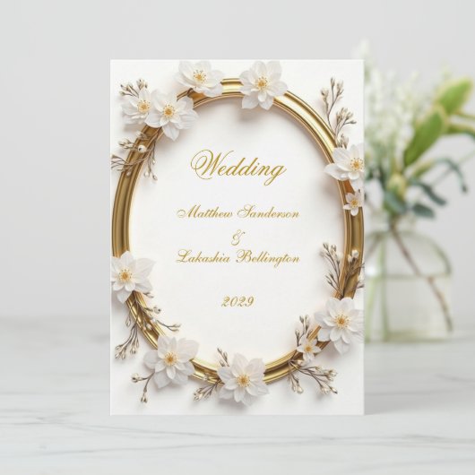 Wedding White Gold Modern Sophisticated Classy 招待状 (スタンド正面)