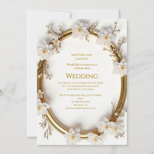 Wedding White Gold Modern Sophisticated Classy 招待状 (裏面)