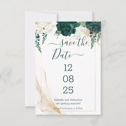Wedding White Save the Date Emerald Green セーブザデート (正面)