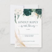 Wedding White Signature Emerald Green Rose 出欠カード (正面)