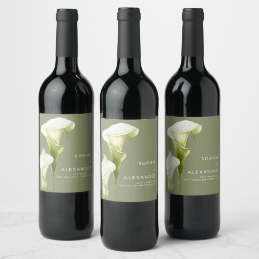 Wedding  Wine Label "Delicate Calla Lilies" ワインラベル (ボトル)