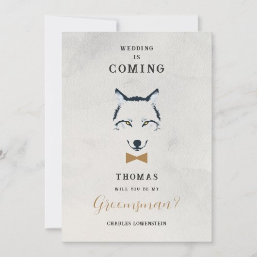 Wedding Wolf Groomsman Grey Shades Gold Bow Tie (正面)