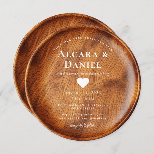 Wedding Wood Cut Unique Custom Invitation 招待状 (正面/裏面)